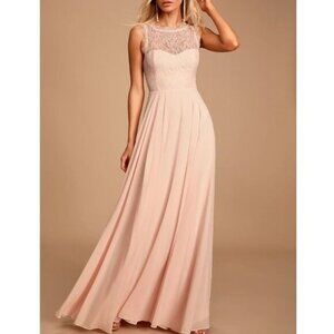 Lulus Size XS Divine Evening Blush Pink Lace Chiffon Maxi Dress NWT